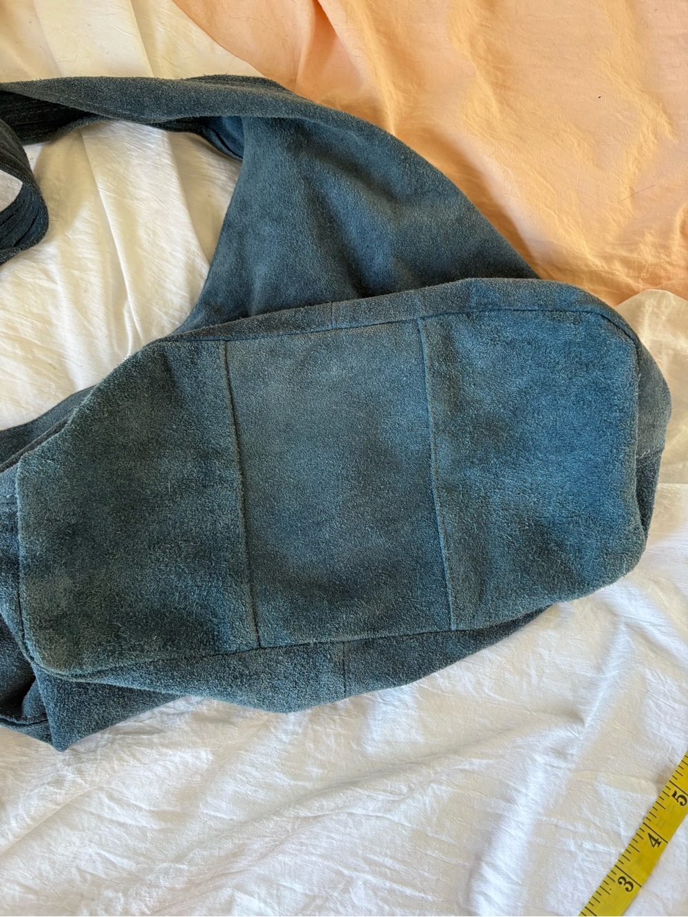 Large Suede Leather Seafoam Blue Slouch Hobo Bag Lagenlook Hippie Boho Academia - Picture 4 of 9